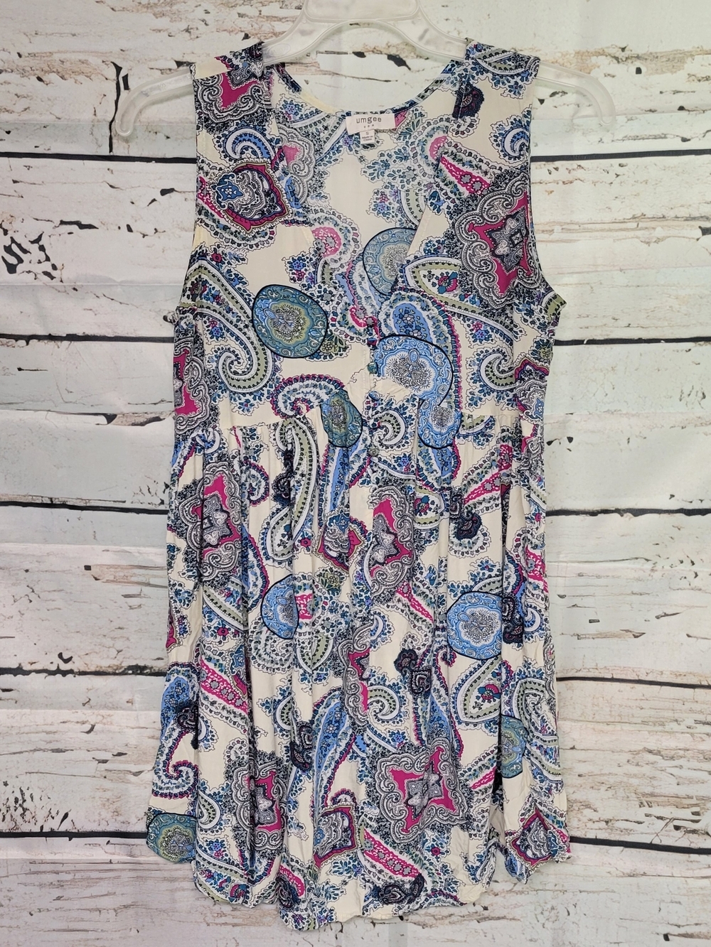 Umgee USA Paisley Print Sleeveless Tunic Top Size Small Boho Cotton Blend